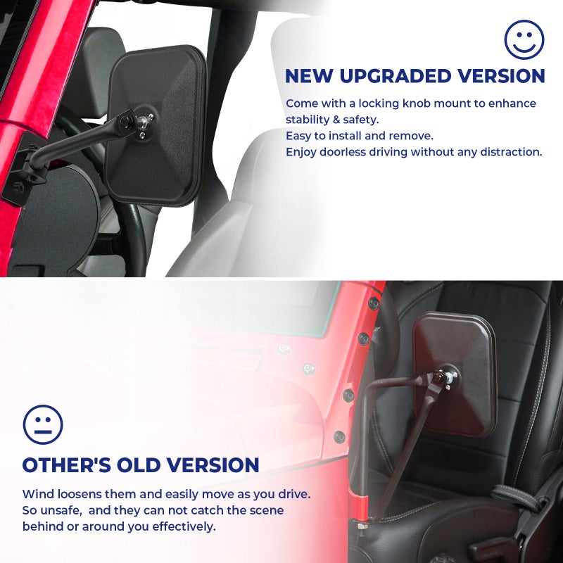 QMPARTS Upgraded Mirrors Doors Off Compatible with Wrangler TJ JK JKU  No Vibrate & Wobble Side View Mirrors  Easy-Install Quick Release Mirror Relocation Kit Compatible with Wrangler 1997-2018 - Image 2